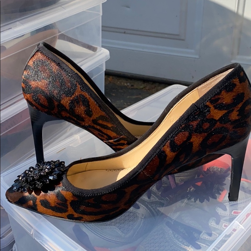 C Wonder Leopard Heels w/ Black Crystal Detail